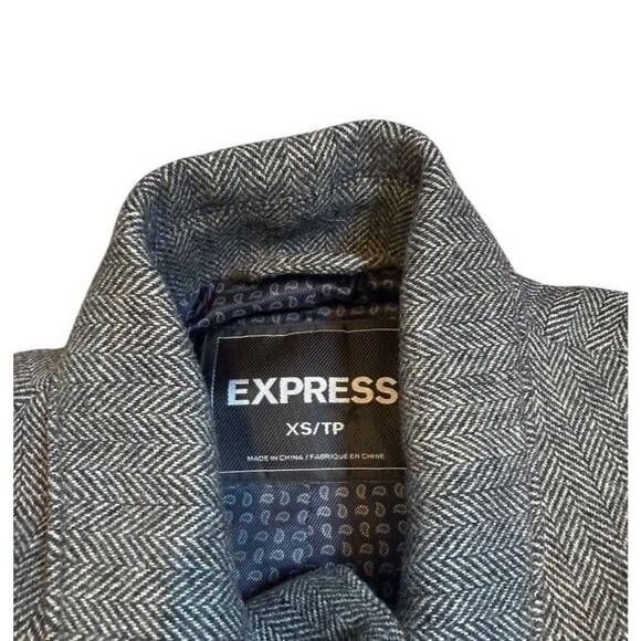 Express Wool Blend Womens Size XS Herringbone Tweed Coat Jacket Overcoat Dressy - Picture 2 of 8